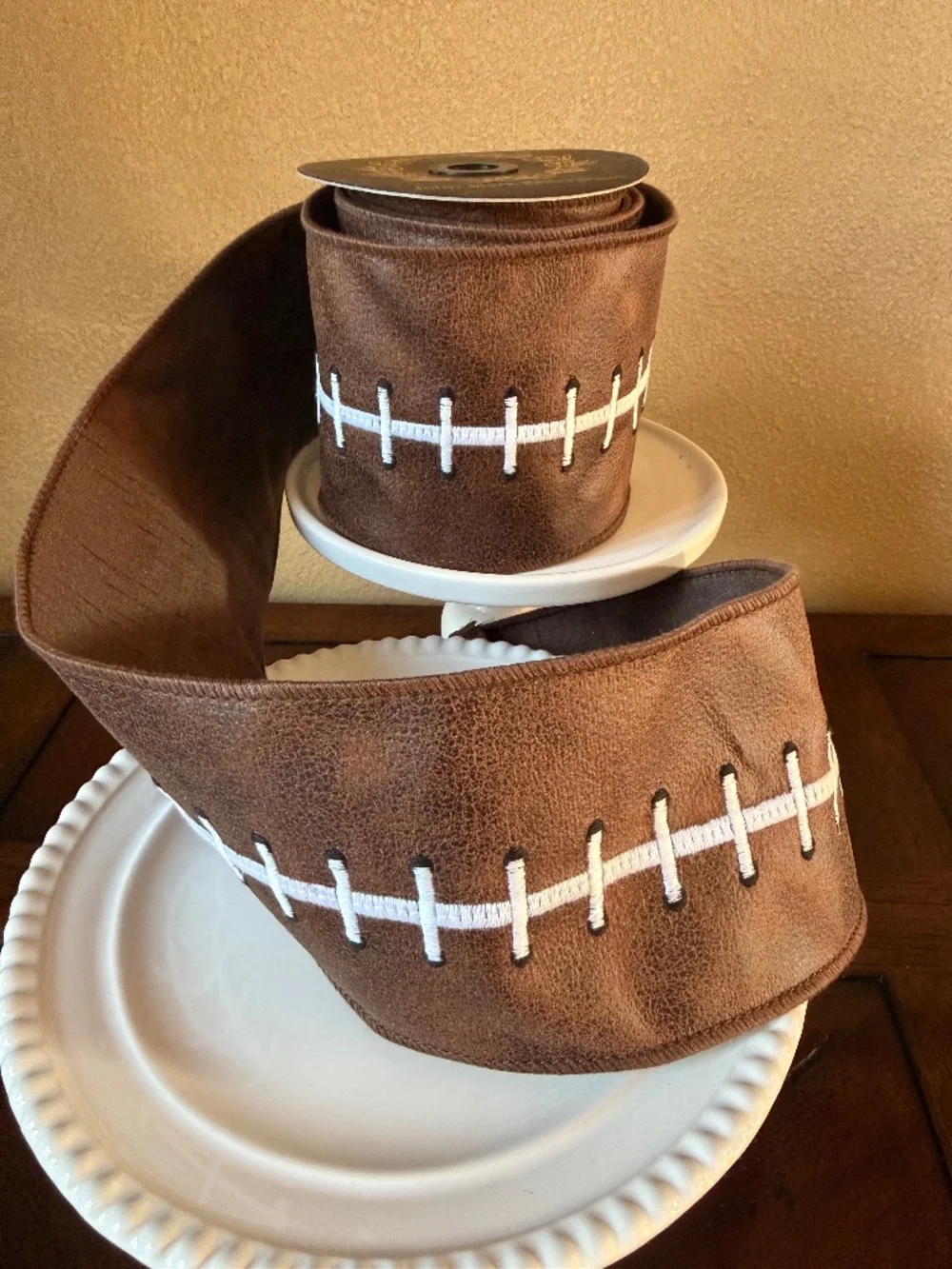Embroidered Football Stitch Dupion Fused
